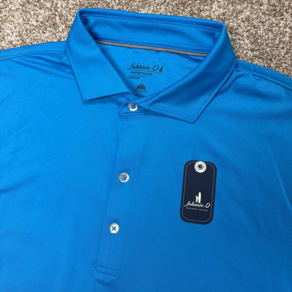 NEW Johnnie-O Men's Medium Birdie Solid Jersey PREP-FORMANCE Polo Shirt Blue